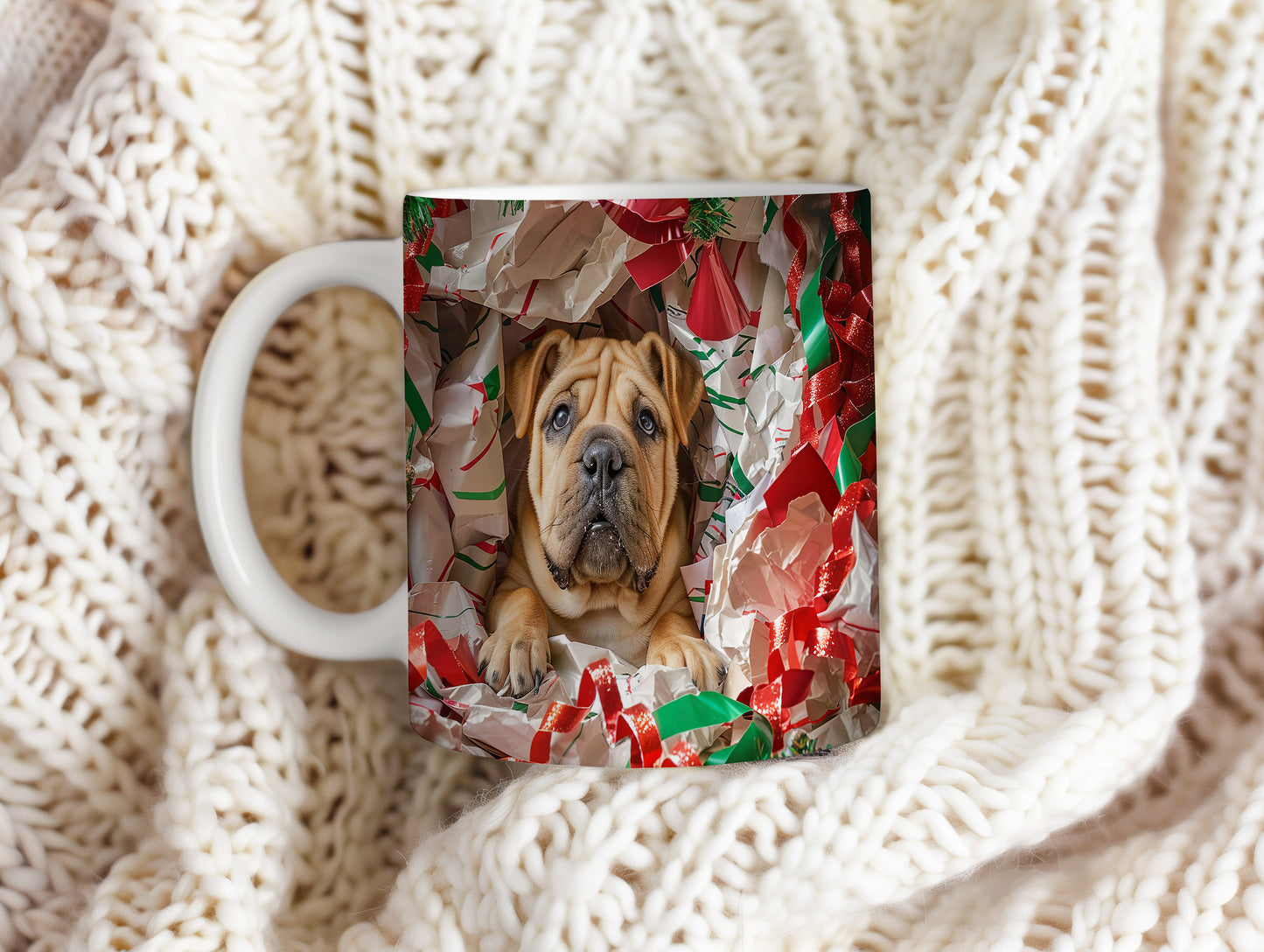 Hrnek s roztomilým Shar pei a dárkovým papírem