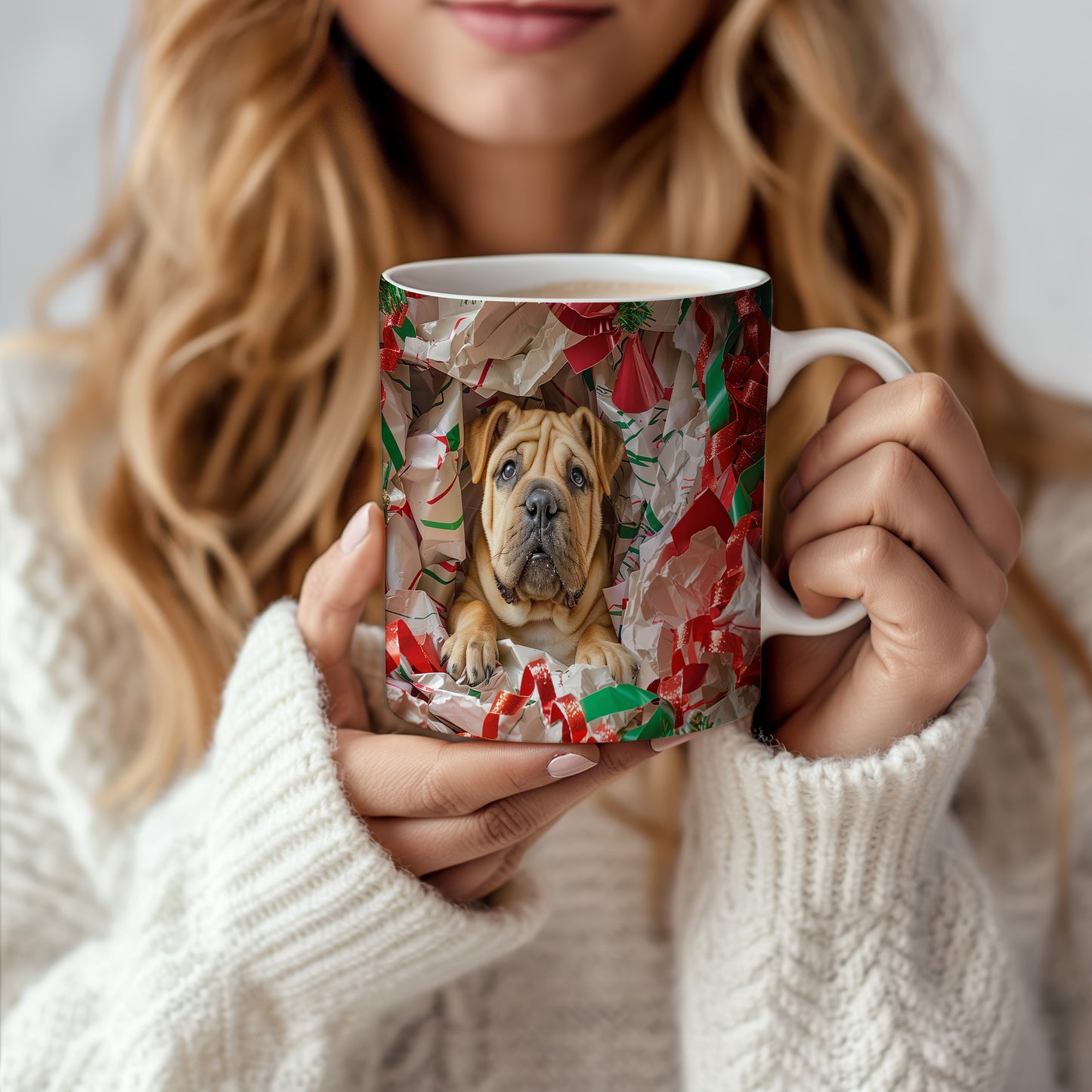 Hrnek s roztomilým Shar pei a dárkovým papírem
