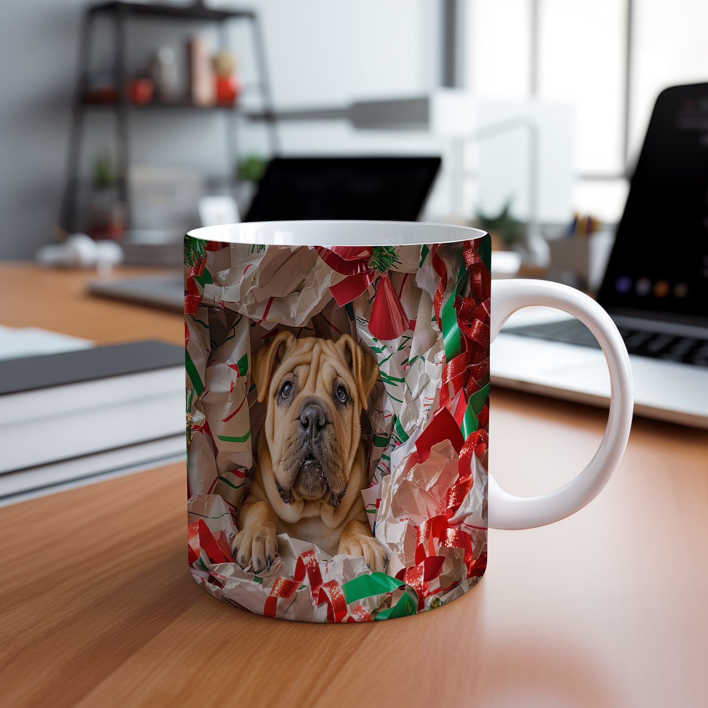 Hrnek s roztomilým Shar pei a dárkovým papírem