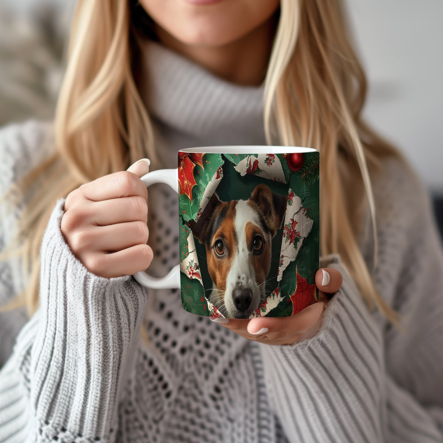 Hrnek s Jack Russell teriérem a vánočním motivem