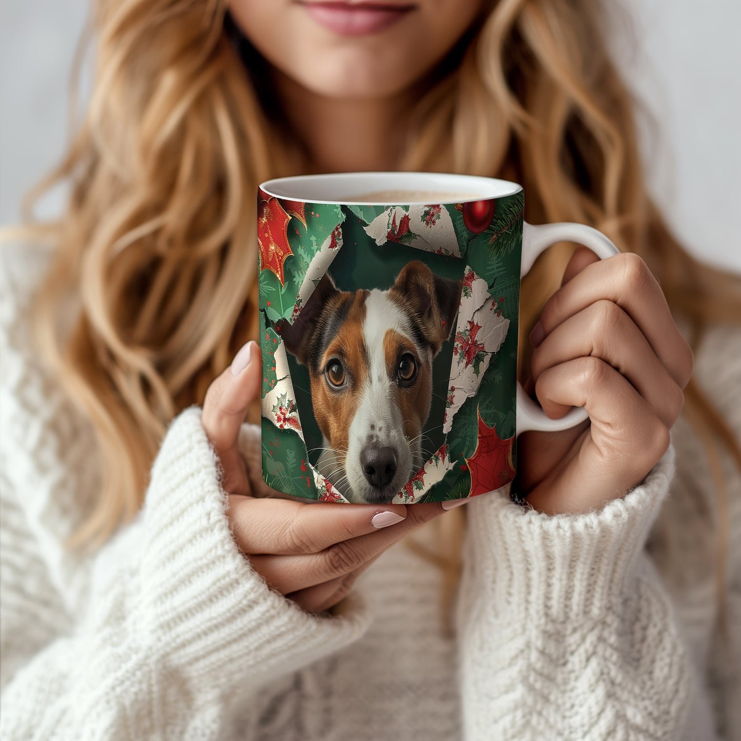 Hrnek s Jack Russell teriérem a vánočním motivem