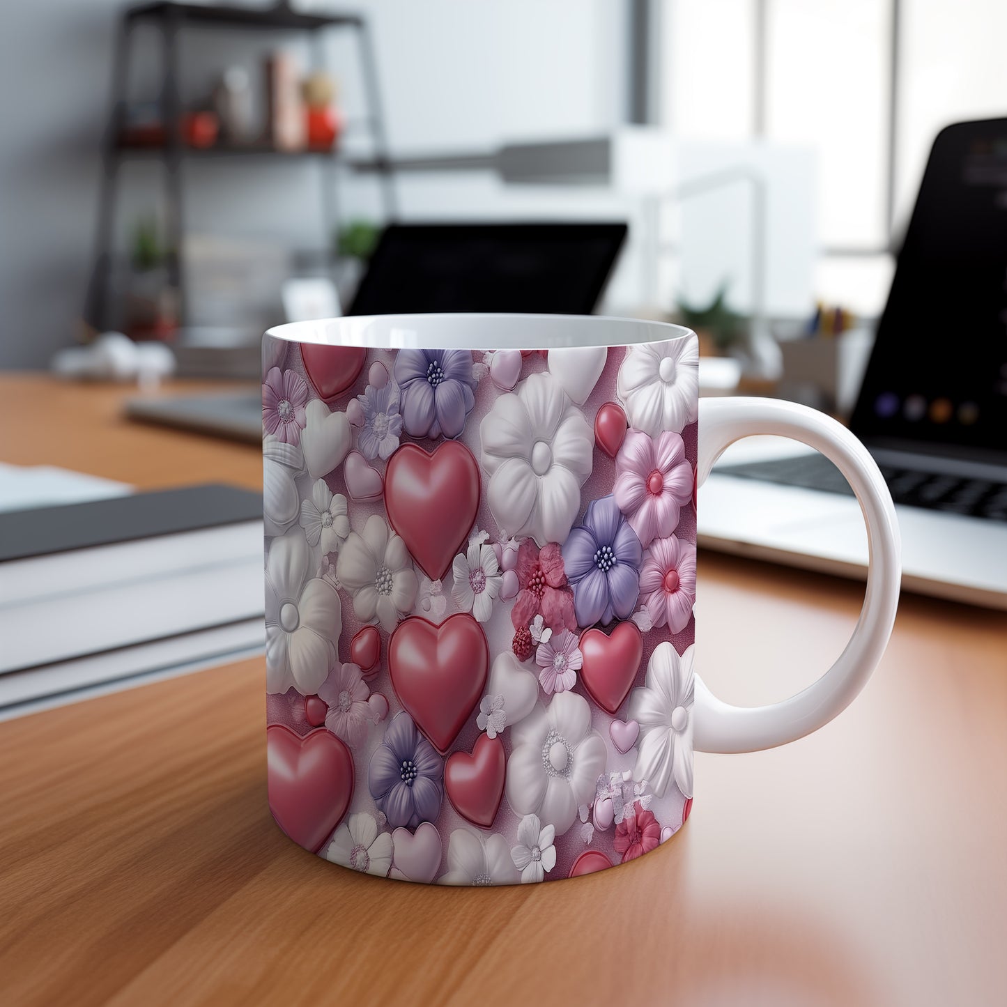 Hrnek s květinovým vzorem v jemných tónech – 3D efektem