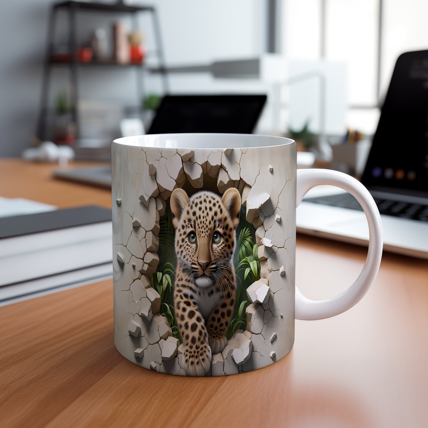 Hrnek s mládětem leoparda 3D efektem