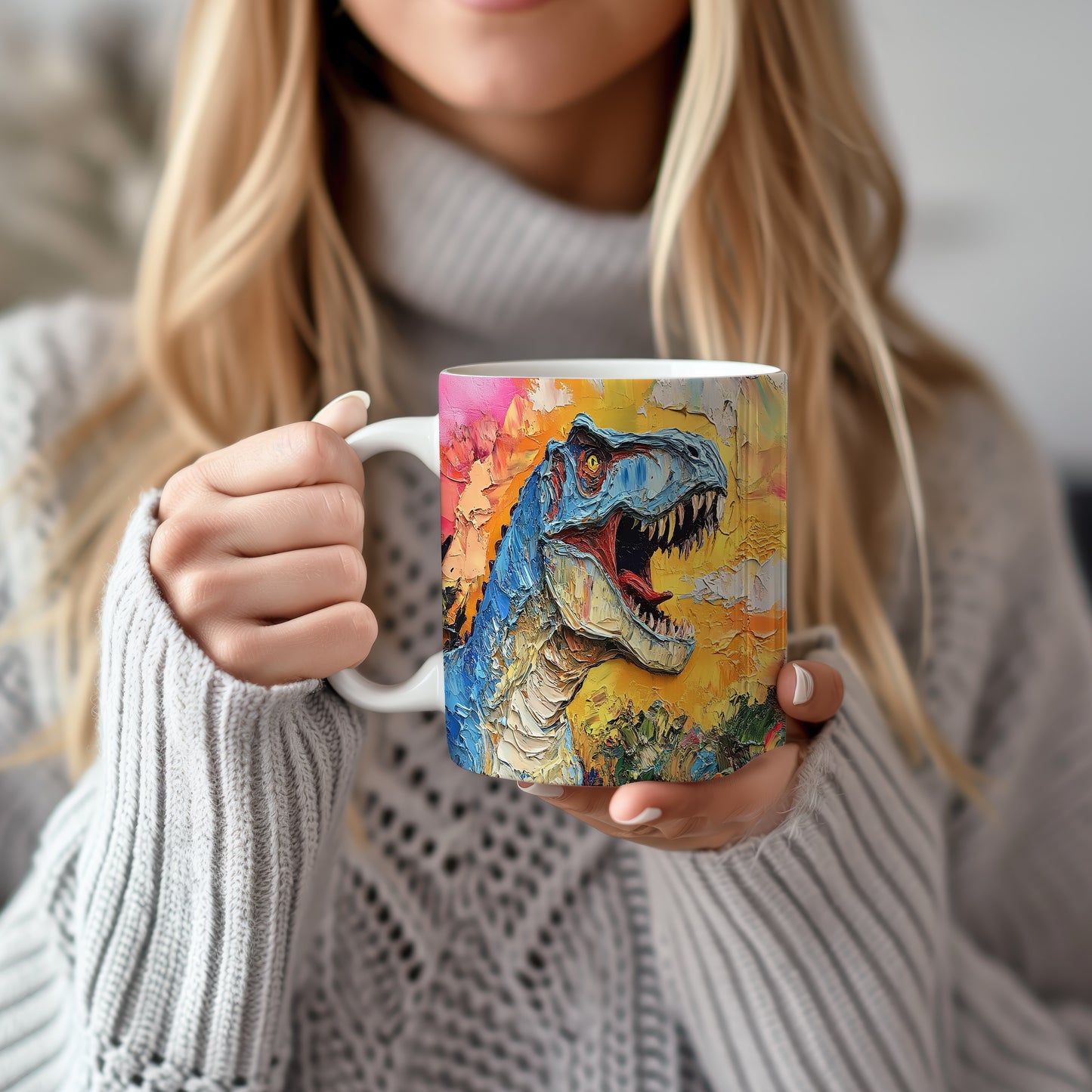 Hrnek s dinosaury v barevném motivu