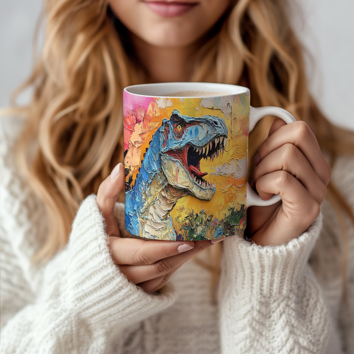 Hrnek s dinosaury v barevném motivu