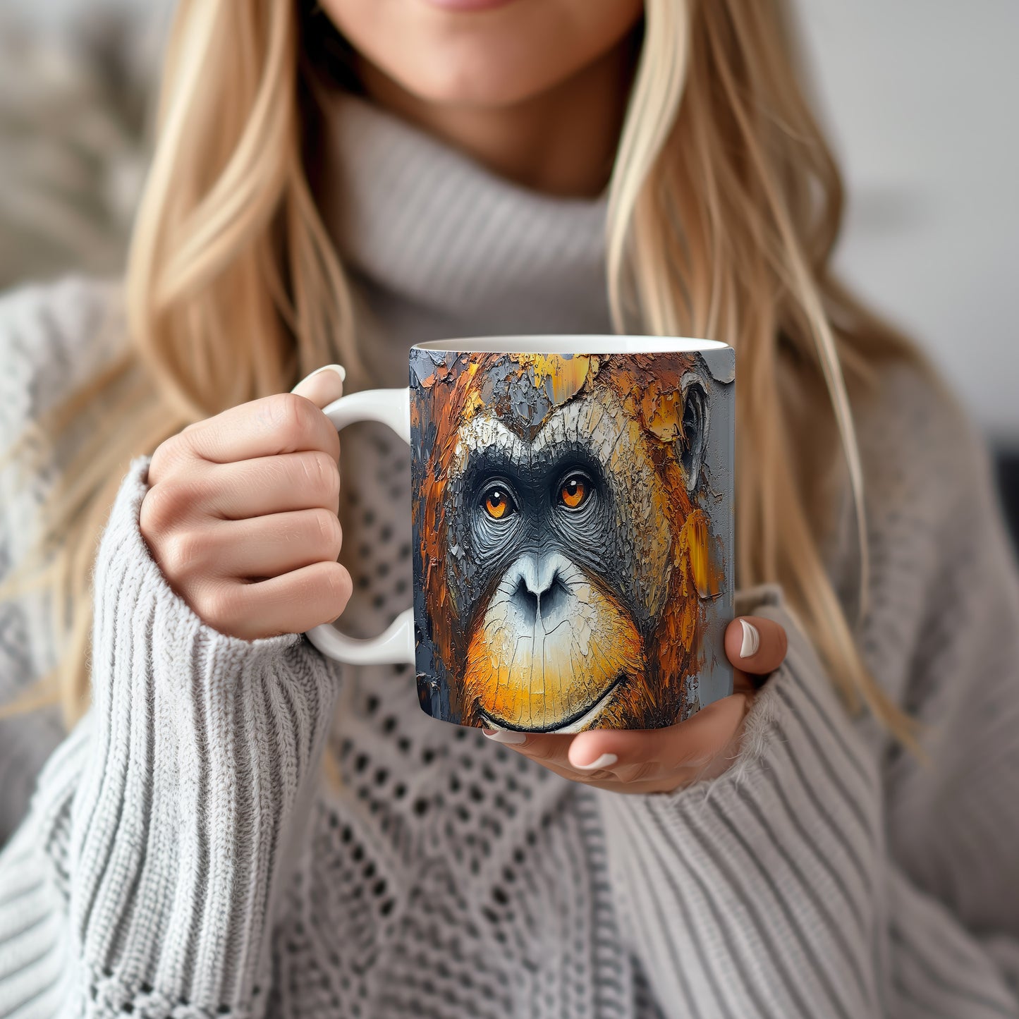 Hrnek s realistickým portrétem orangutana