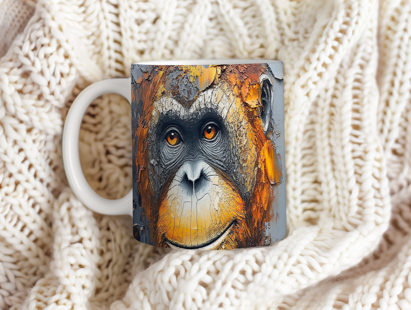 Hrnek s realistickým portrétem orangutana