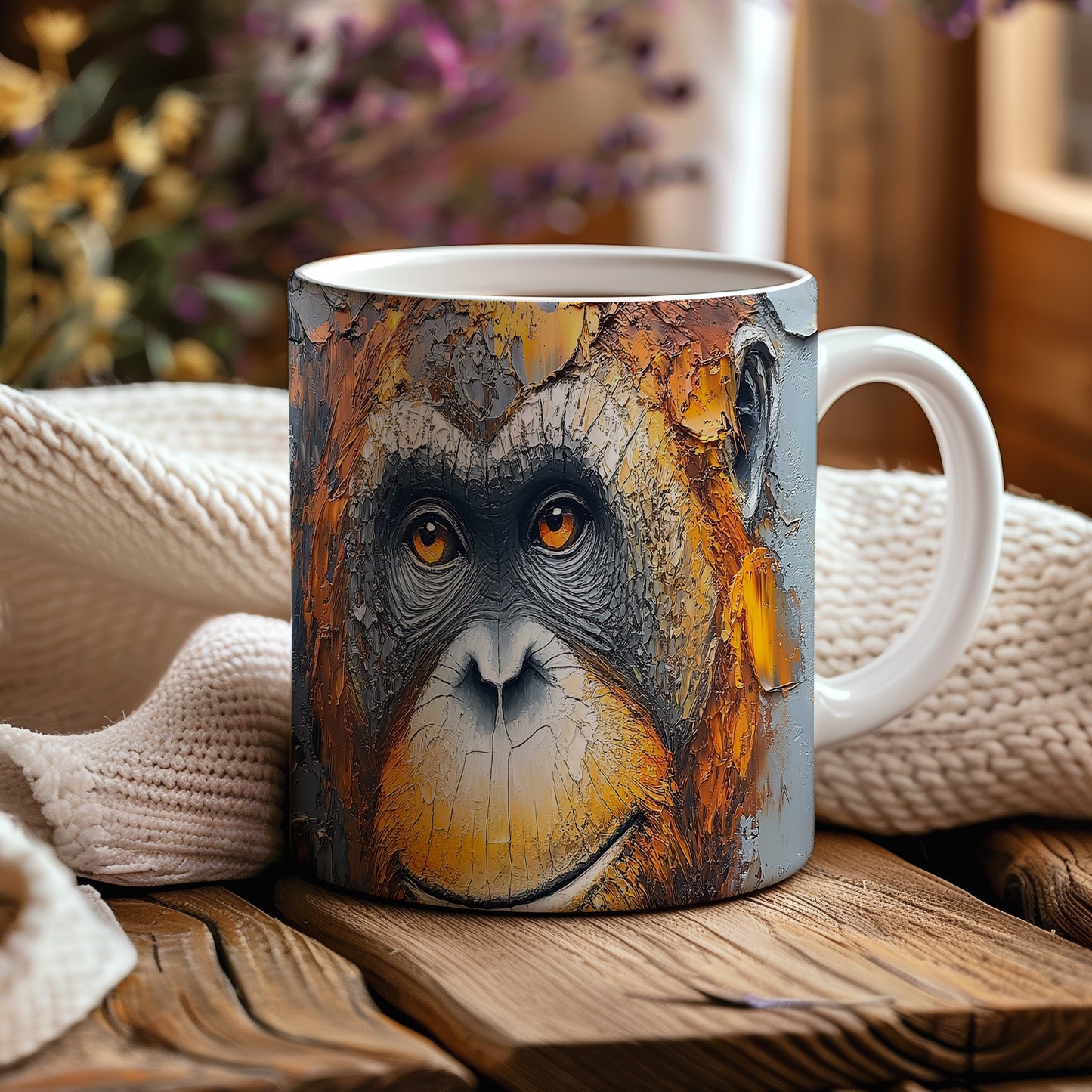 Hrnek s realistickým portrétem orangutana