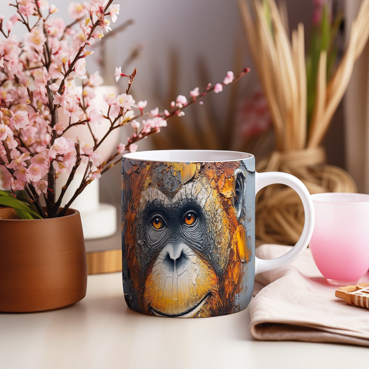 Hrnek s realistickým portrétem orangutana
