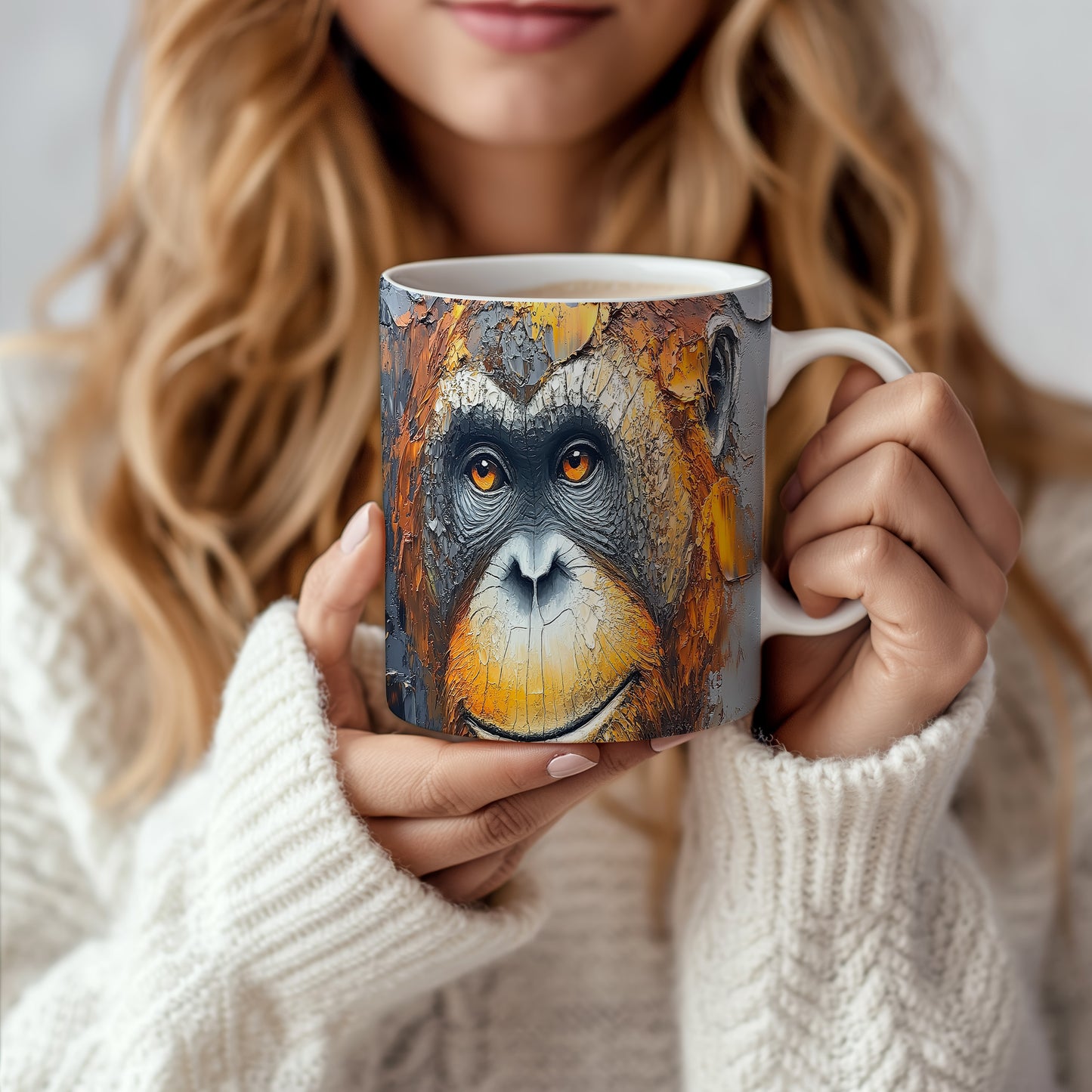 Hrnek s realistickým portrétem orangutana