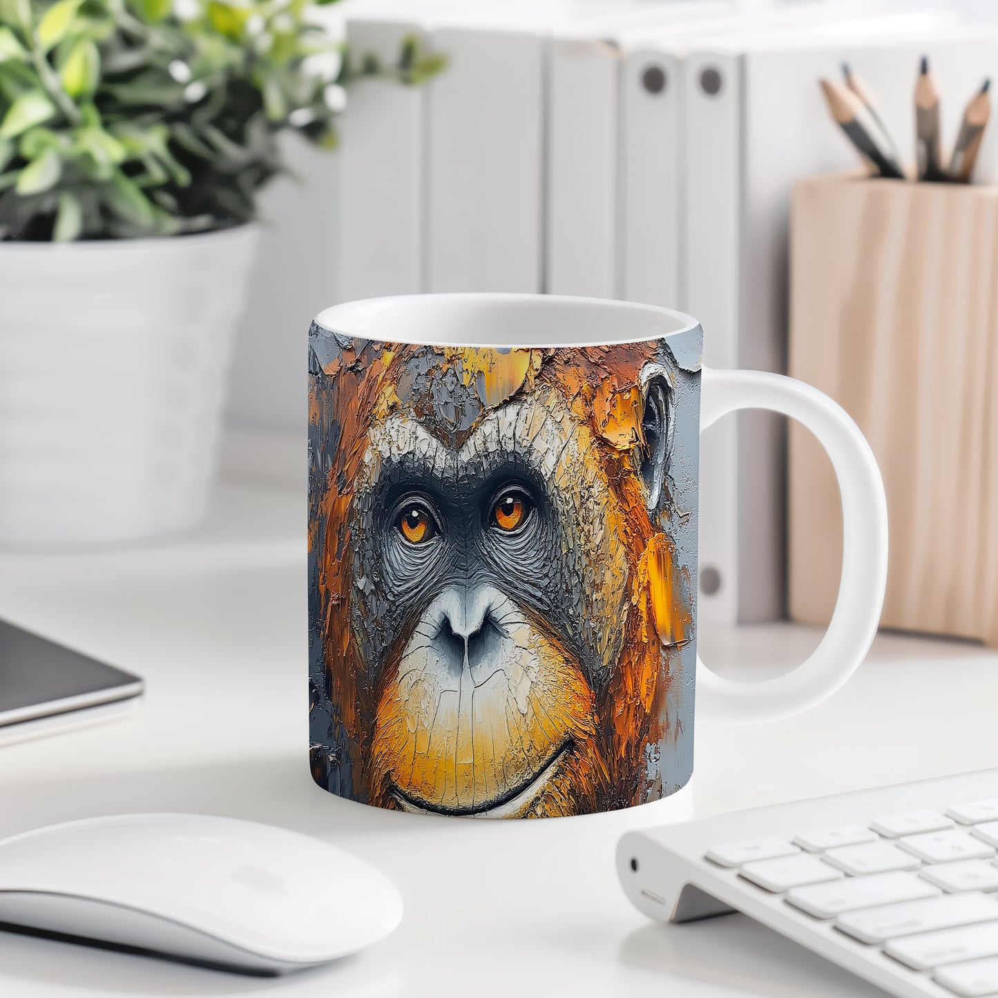 Hrnek s realistickým portrétem orangutana