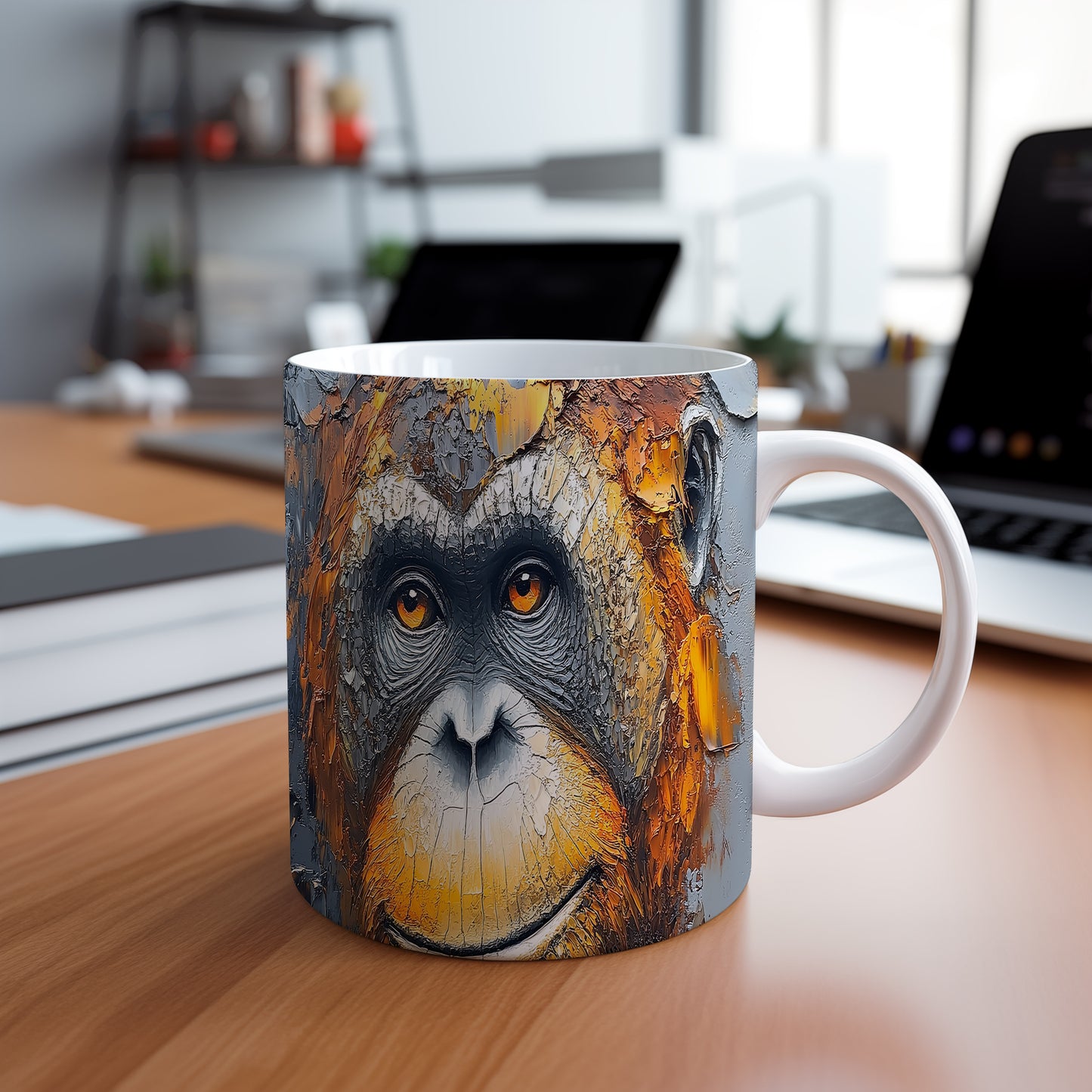 Hrnek s realistickým portrétem orangutana
