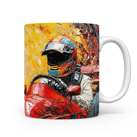 Hrnek s motokárou a závodníkem