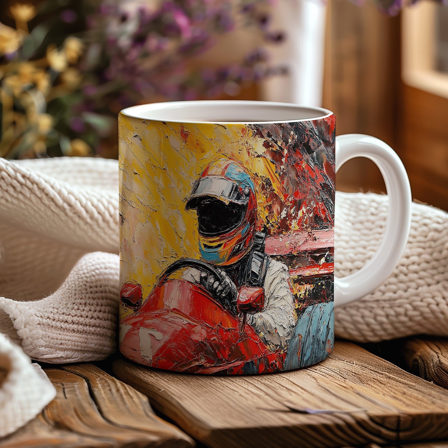 Hrnek s motokárou a závodníkem