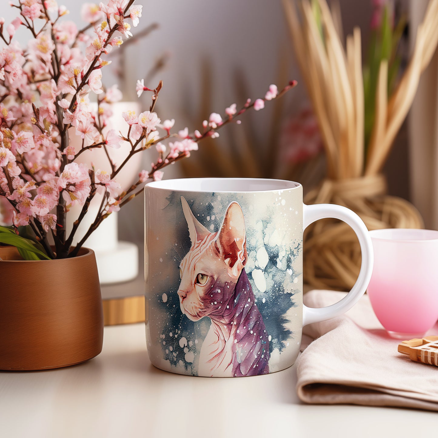 Hrnek s ilustrací kočky Sphynx a 3D efektem