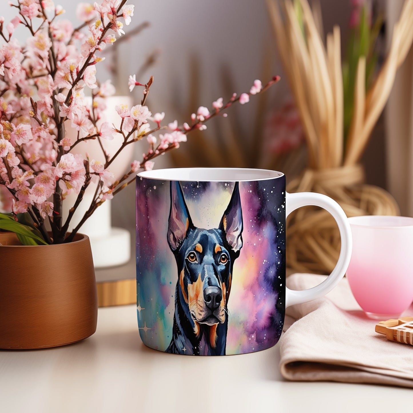 Hrnek s Dobermanem a barevným efektem