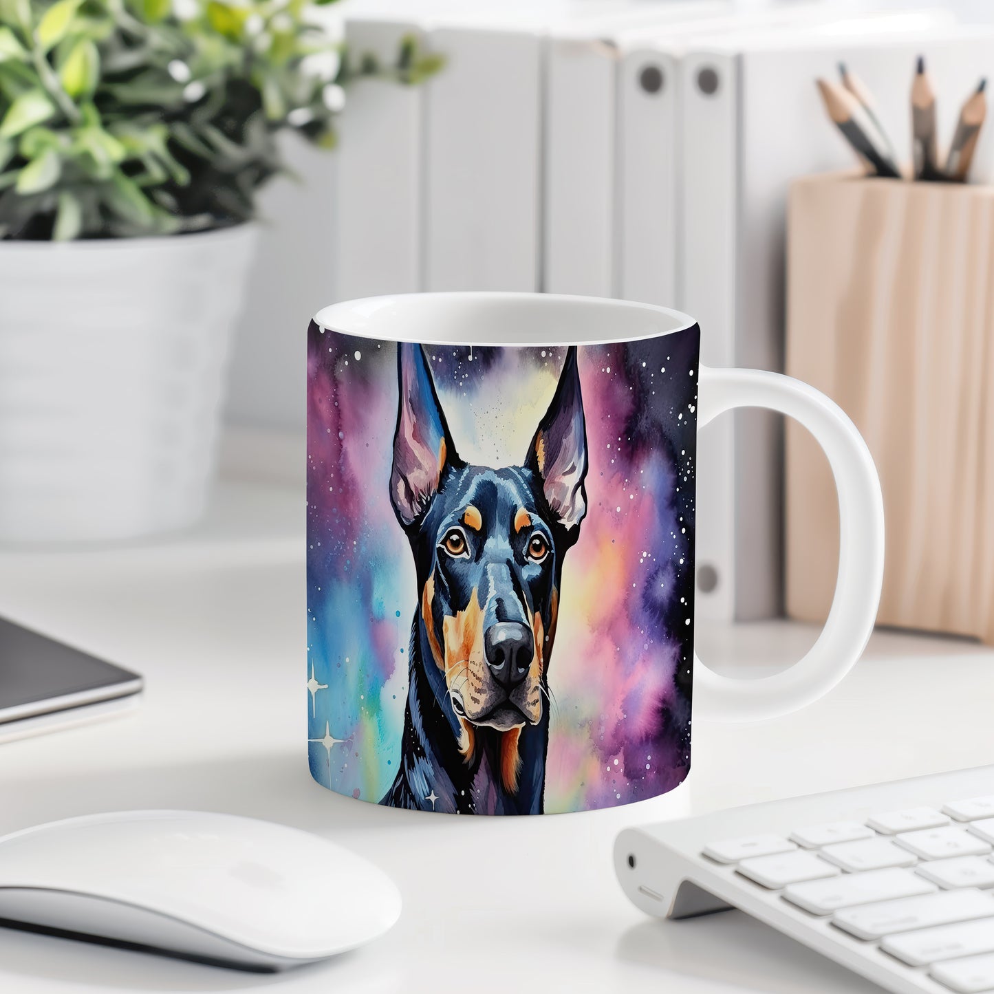 Hrnek s Dobermanem a barevným efektem
