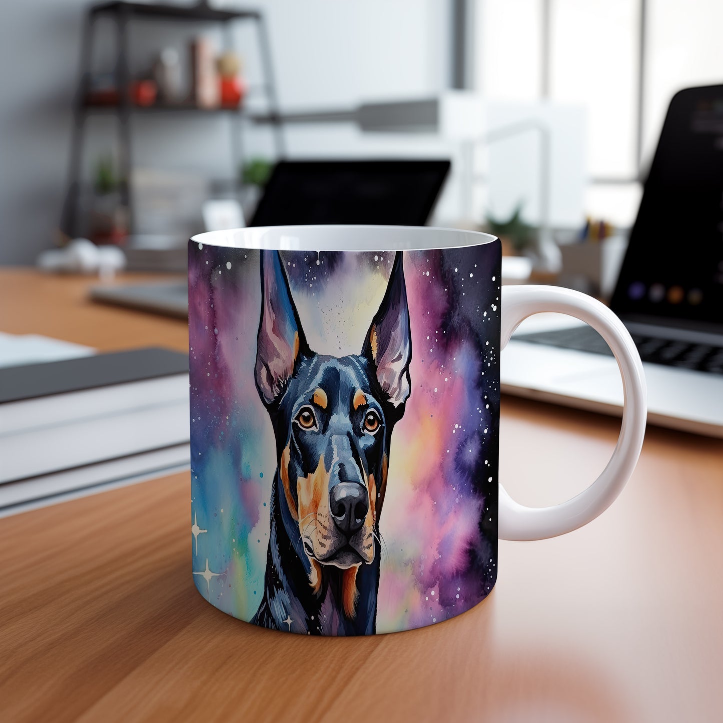 Hrnek s Dobermanem a barevným efektem