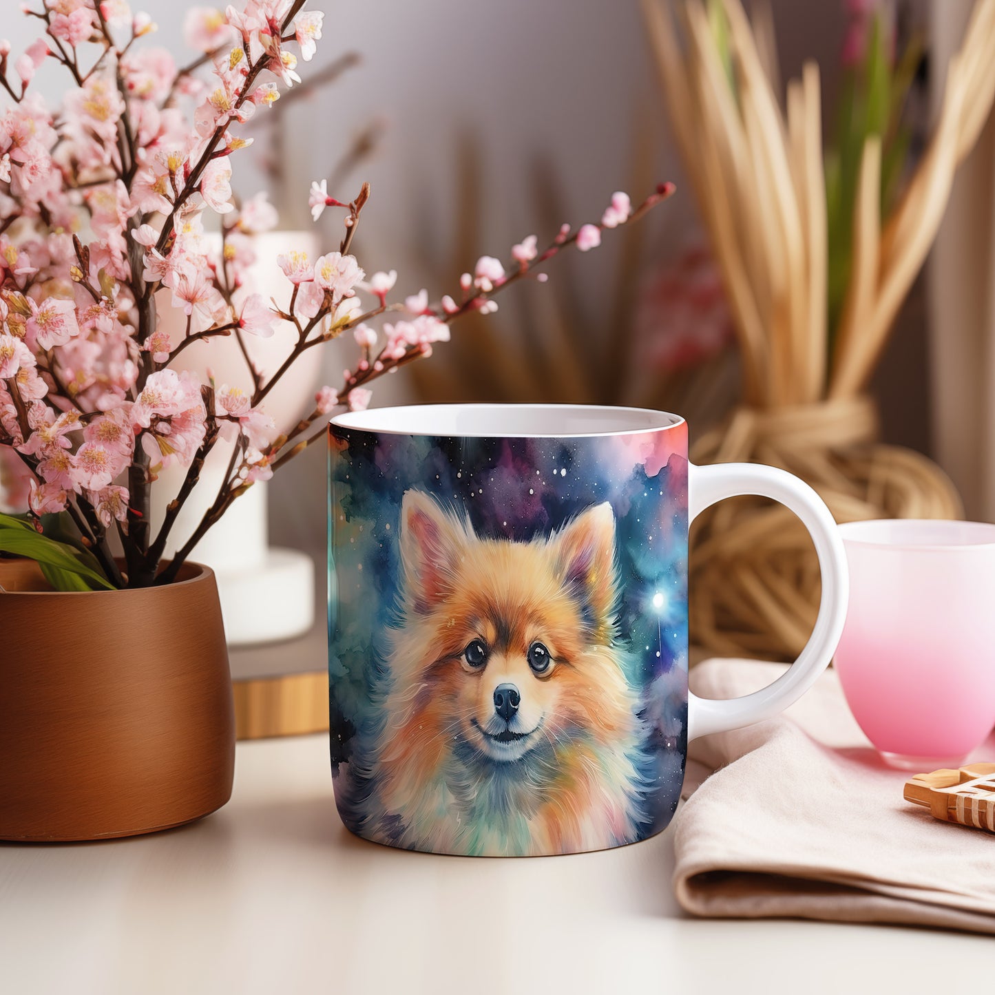 Hrnek s roztomilým pomeranianem – výrazným designem