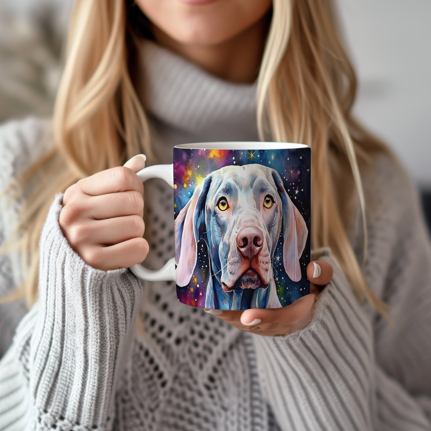 Hrnek s ilustrací doge v kosmickém stylu