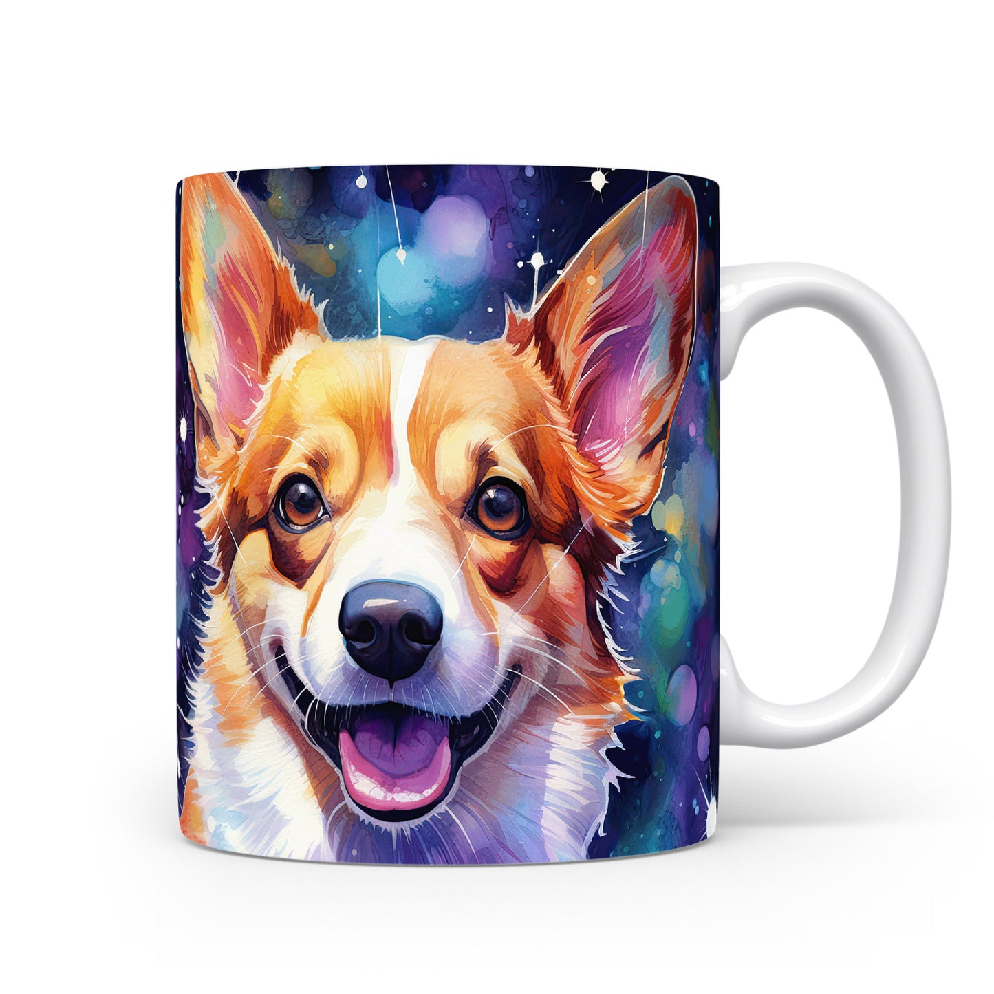 Hrnek s corgi ovčákem a barevným vesmírem