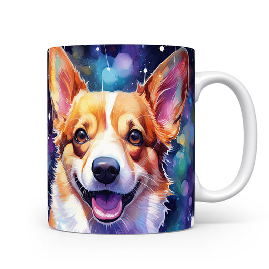 Hrnek s corgi ovčákem a barevným vesmírem