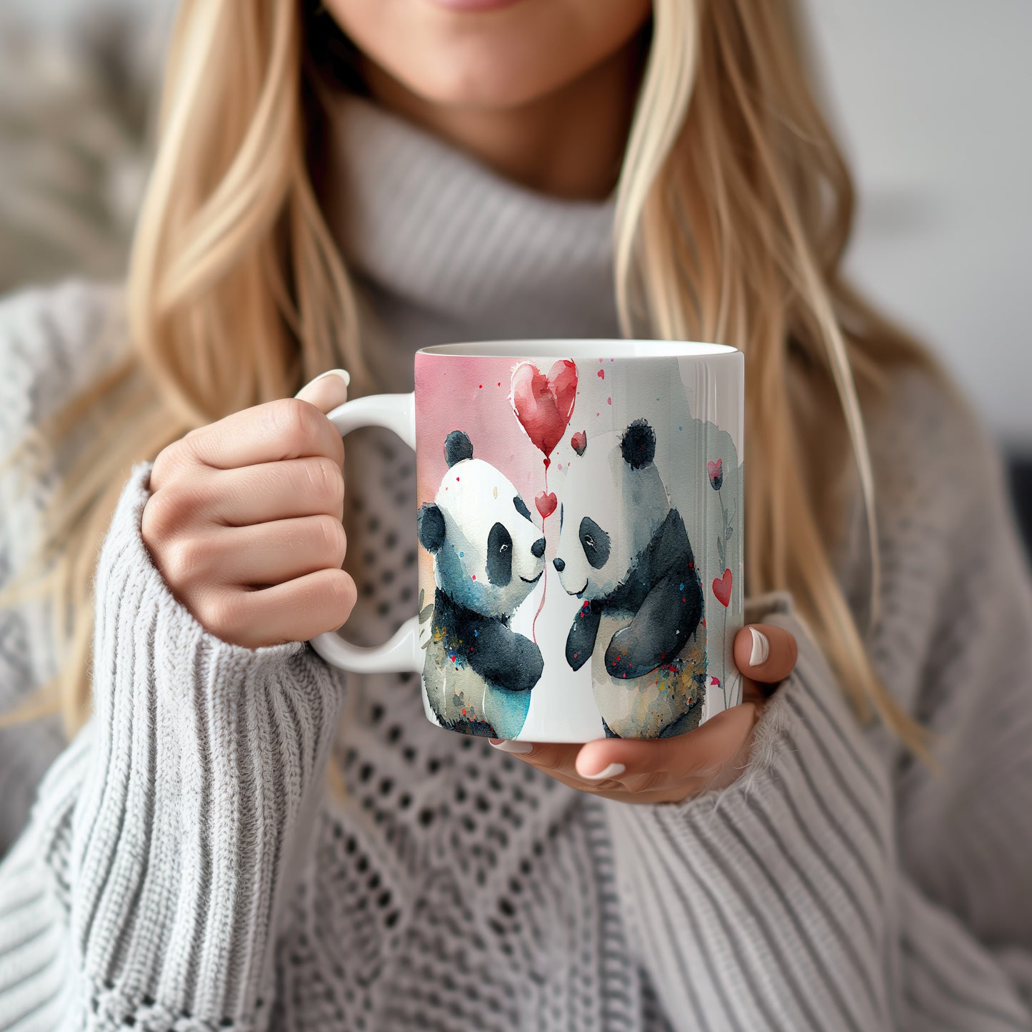 Hrnek s pandami 3D efektem – černobílým motivem