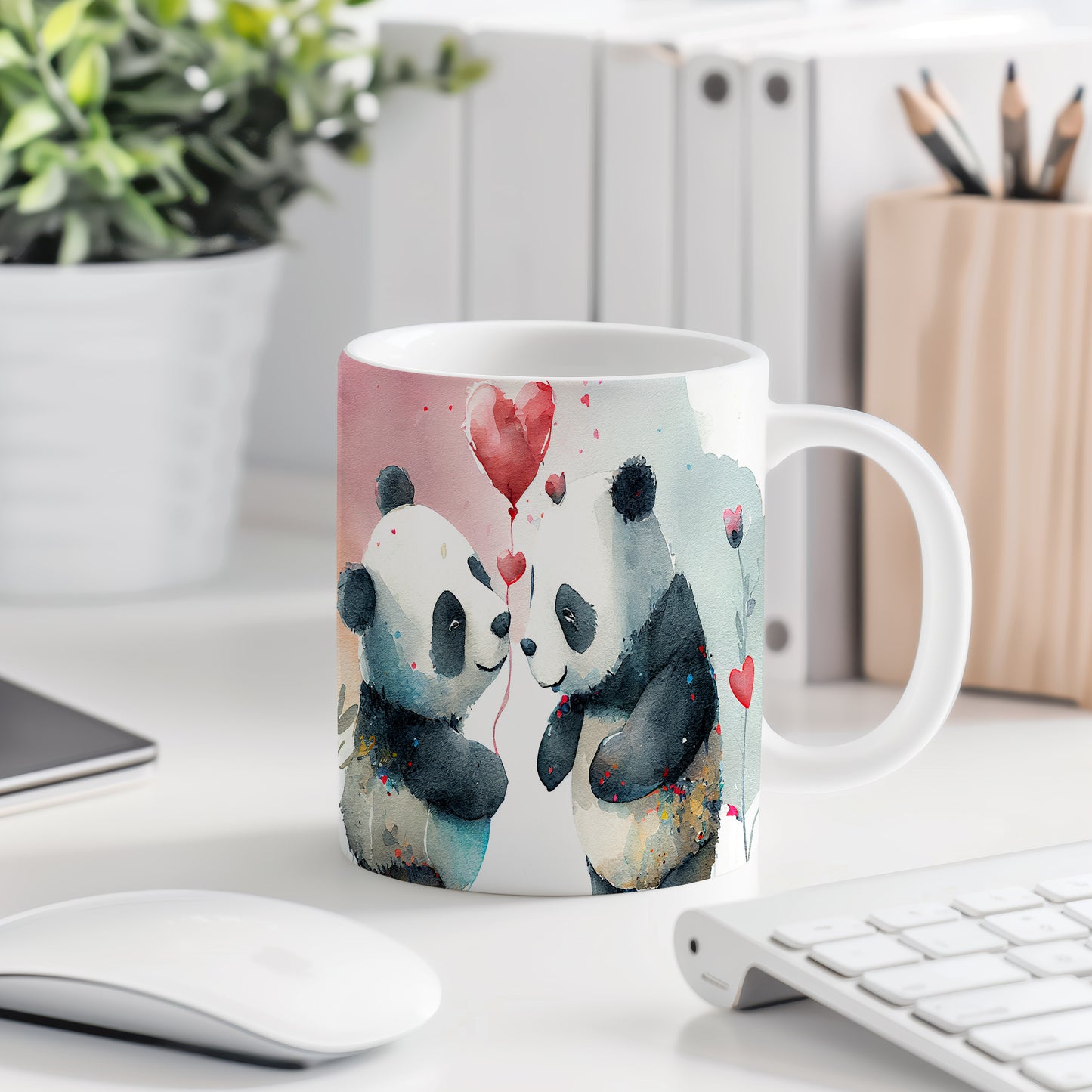 Hrnek s pandami 3D efektem – černobílým motivem