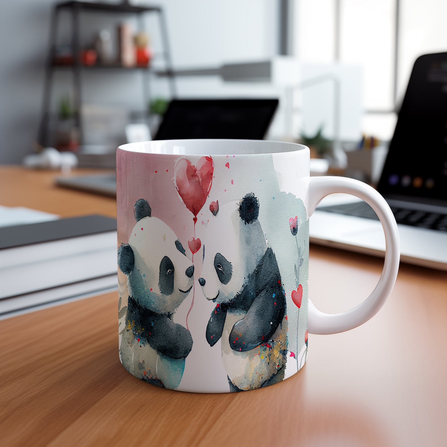 Hrnek s pandami 3D efektem – černobílým motivem