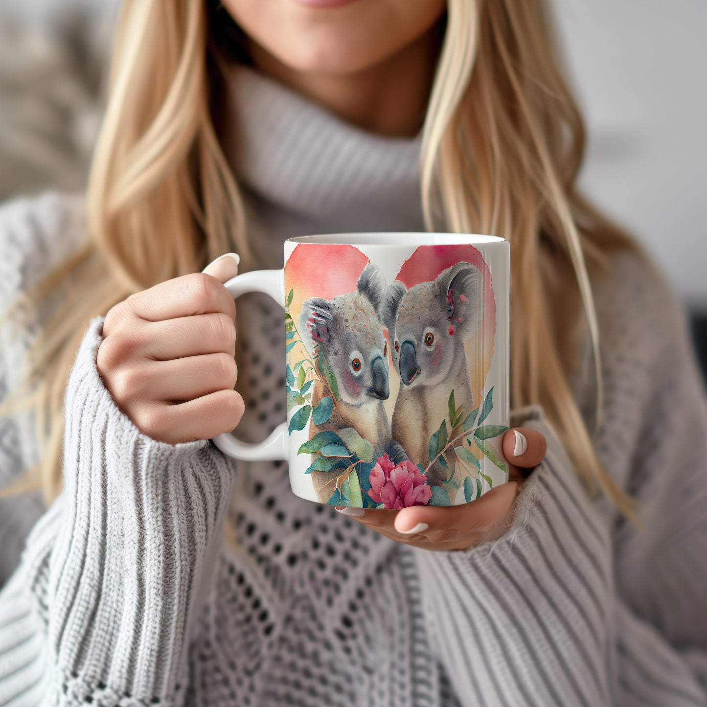 Hrnek s koalami a květinami