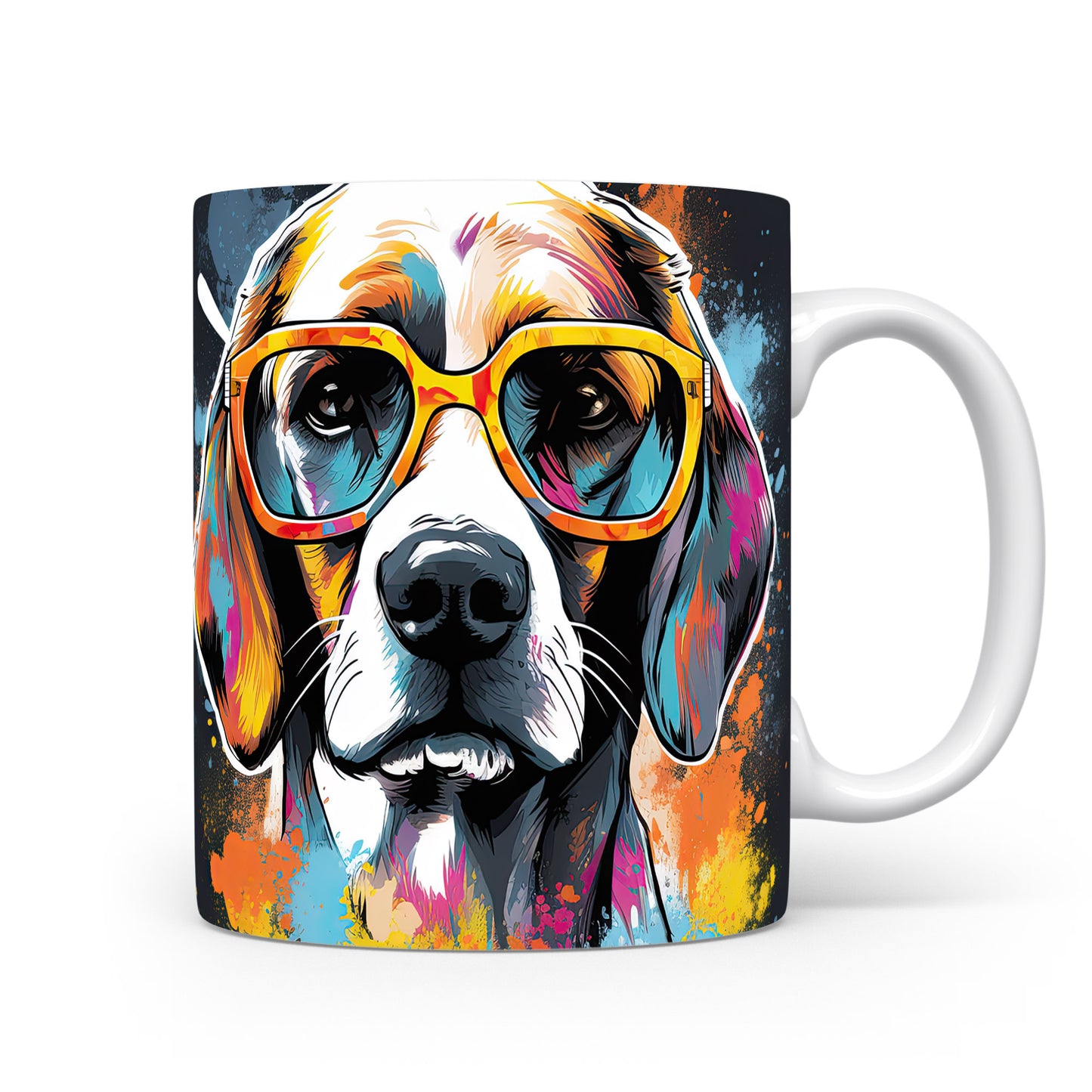 Hrnek s beagle psem a oranžovými brýlemi