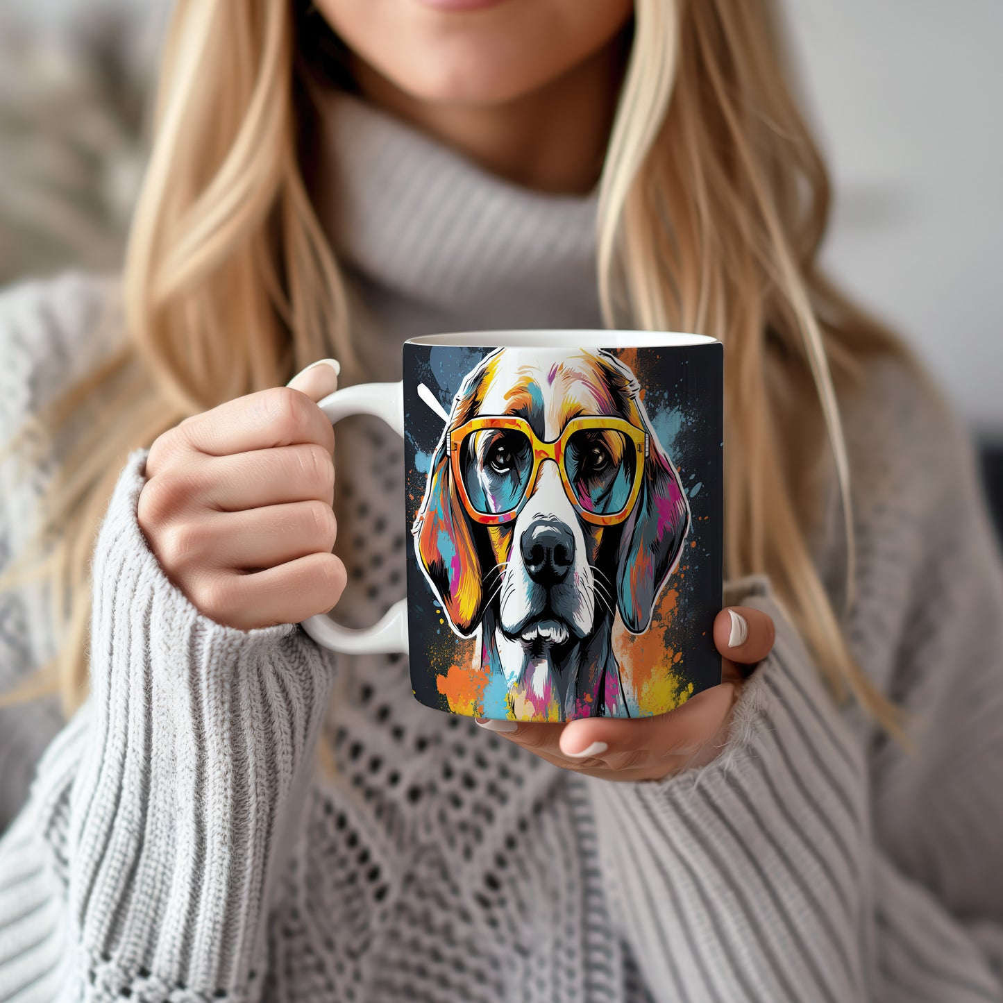 Hrnek s beagle psem a oranžovými brýlemi