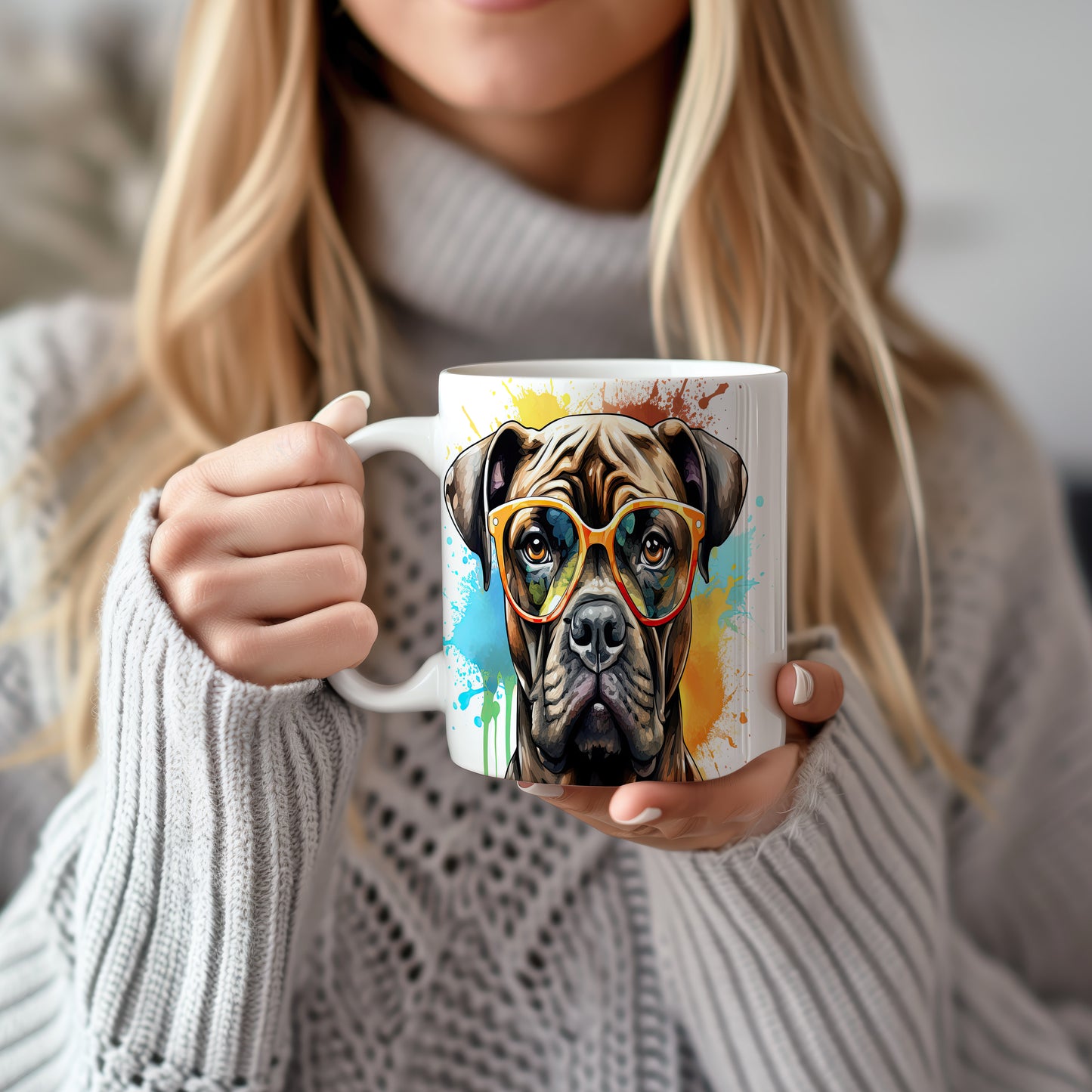 Hrnek s boxerským buldočkem a stylovými brýlemi