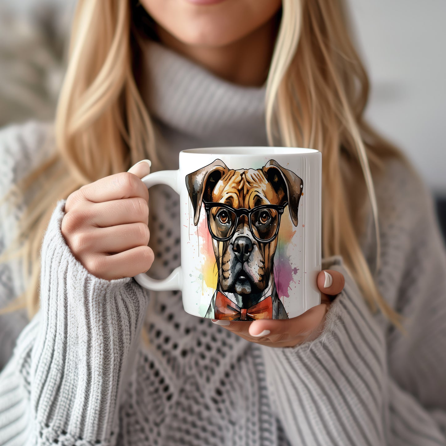 Hrnek s boxerským buldočkem a brýlemi