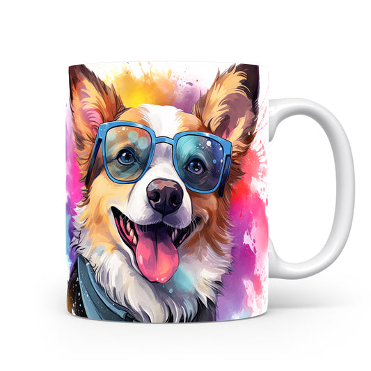 Hrnek s veselým ovčákem corgi v brýlích