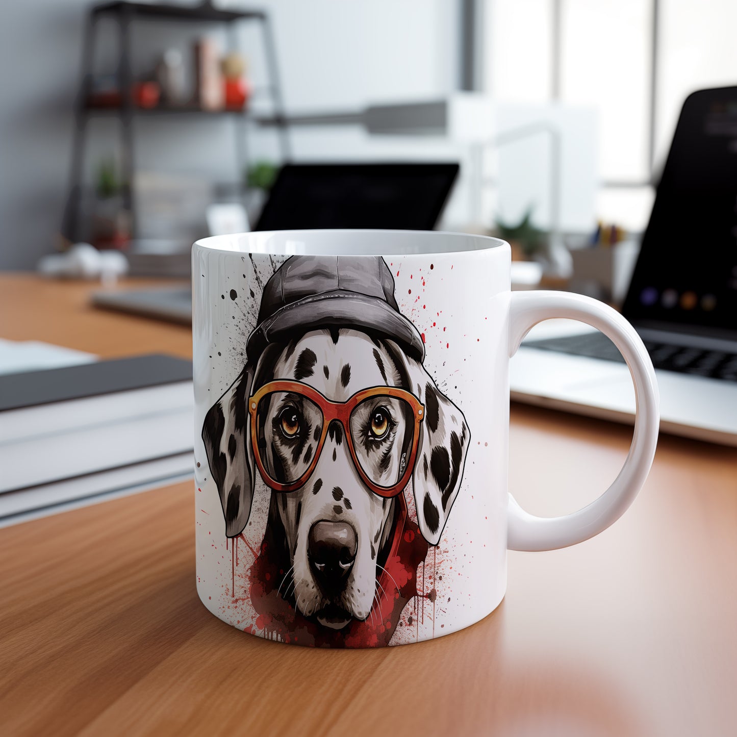 Hrnek s dalmatinem v brýlích a 3D efektem