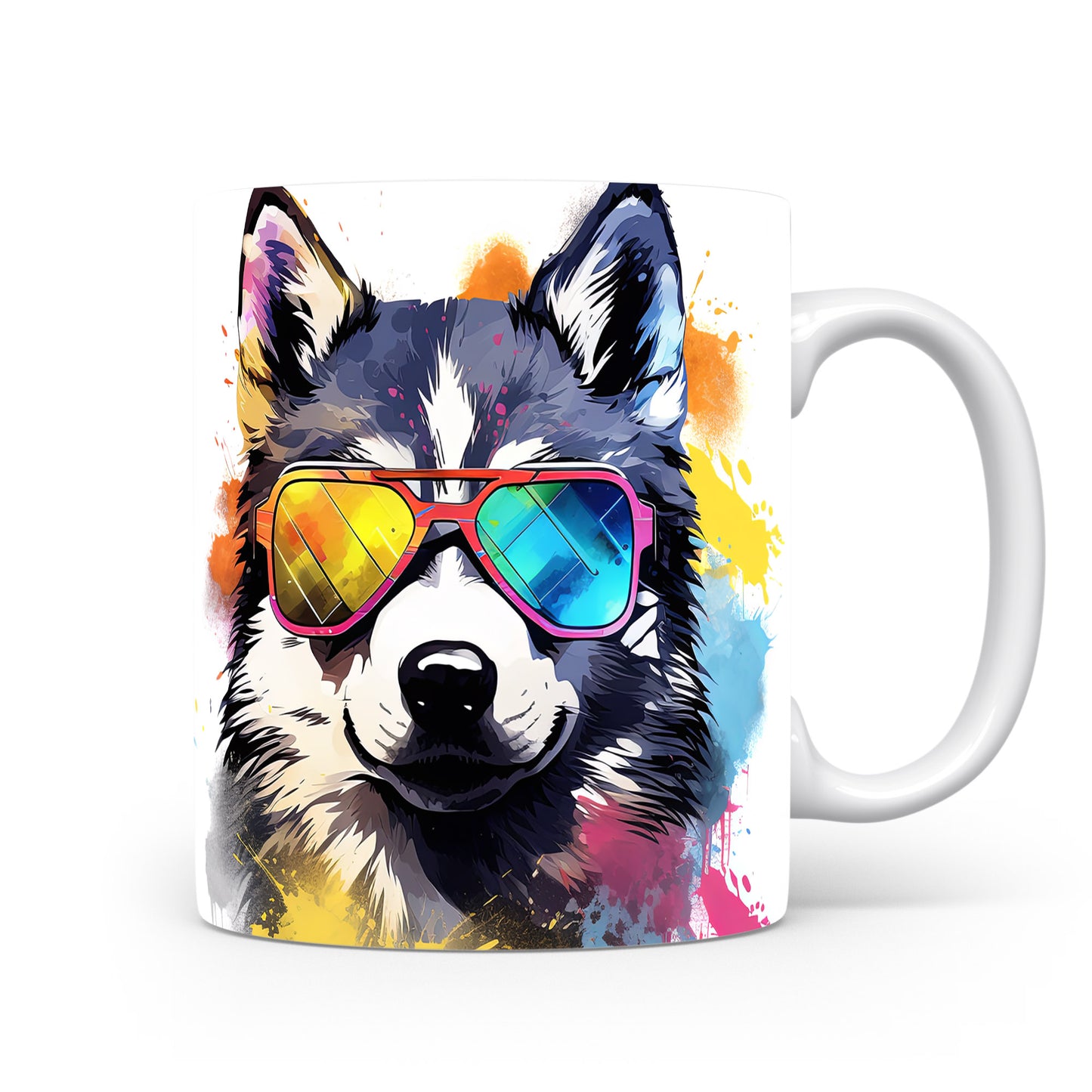 Hrnek s cool huskym a barevnými brýlemi