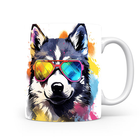Hrnek s cool huskym a barevnými brýlemi
