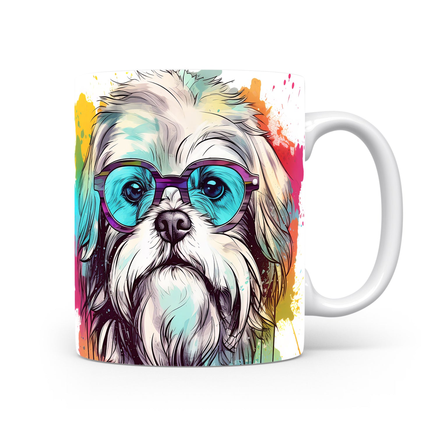 Hrnek s shih tzu hipsterem a barevným pozadím