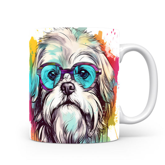 Hrnek s shih tzu hipsterem a barevným pozadím