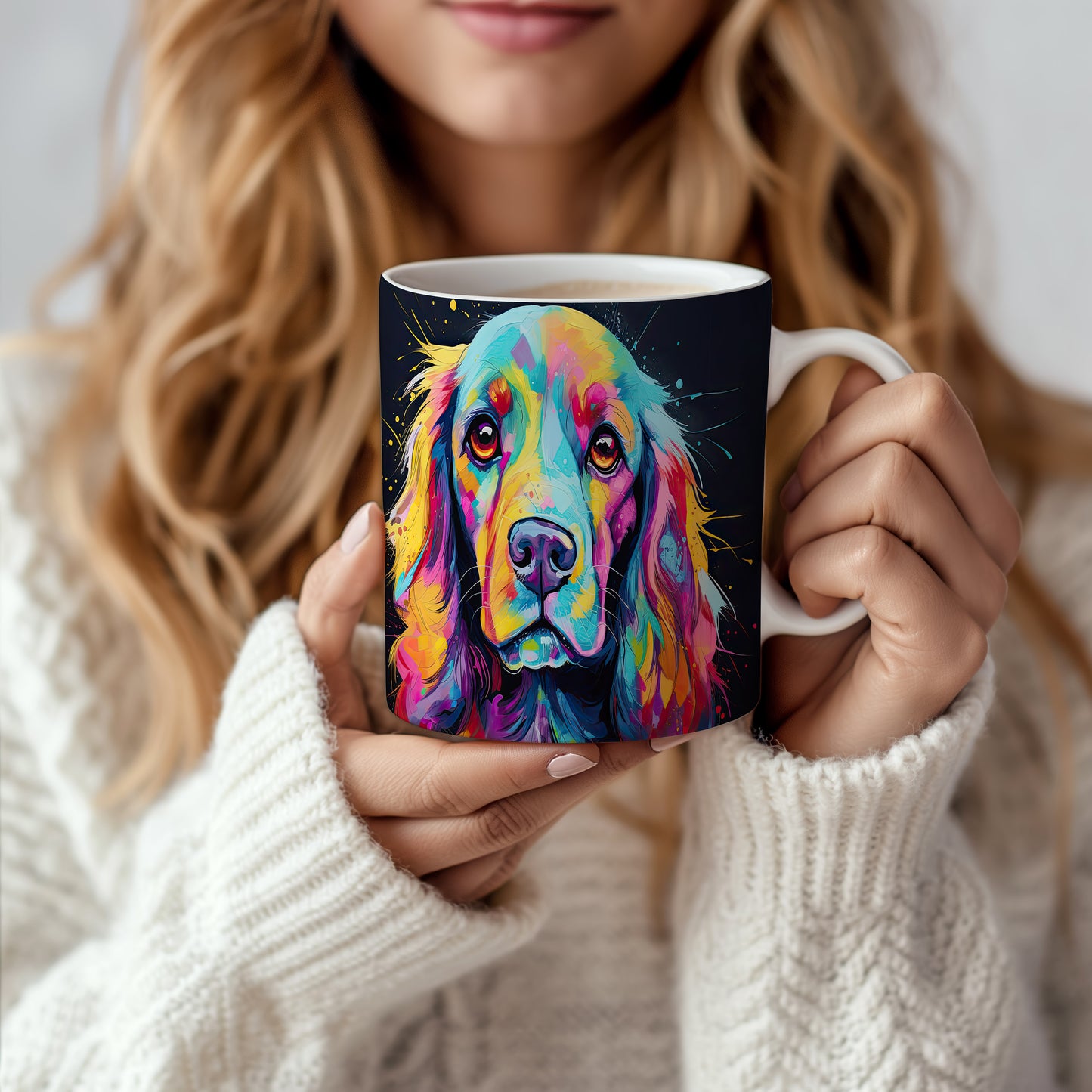 Hrnek s kokršpanělem v pop-art stylu