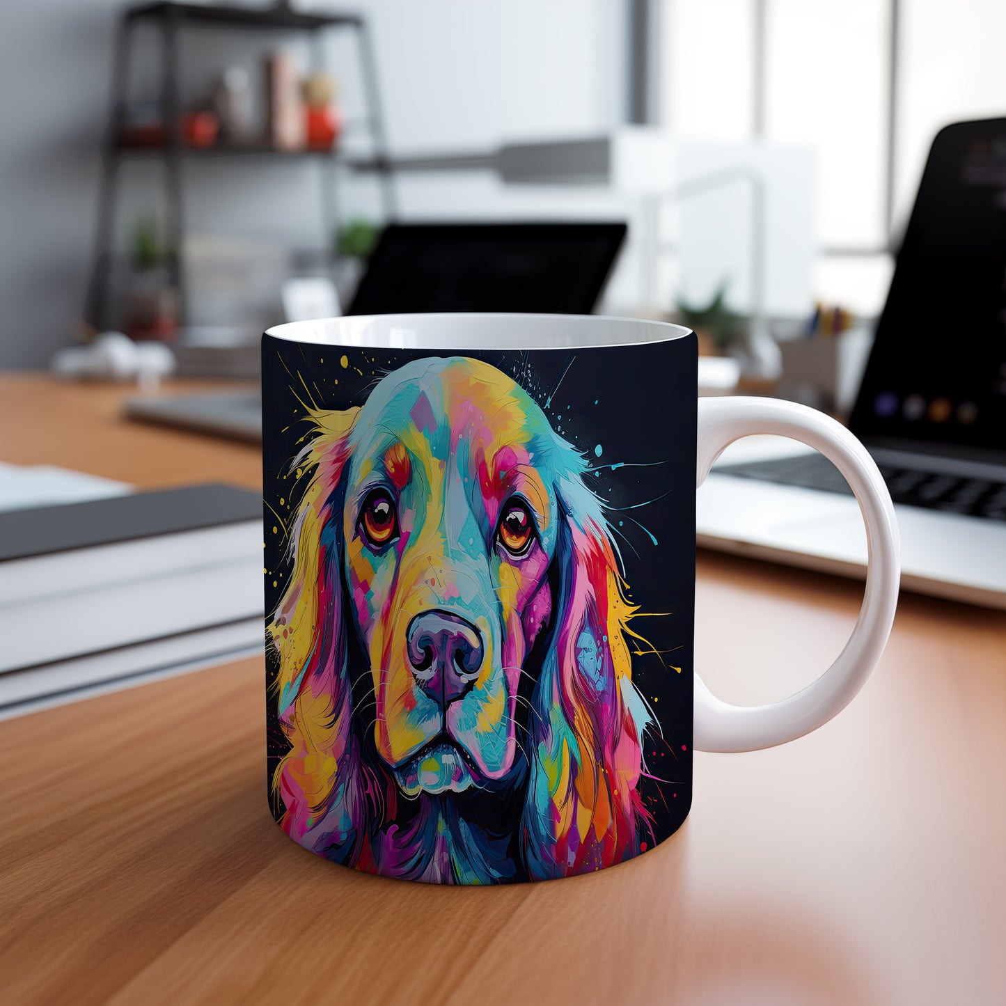 Hrnek s kokršpanělem v pop-art stylu
