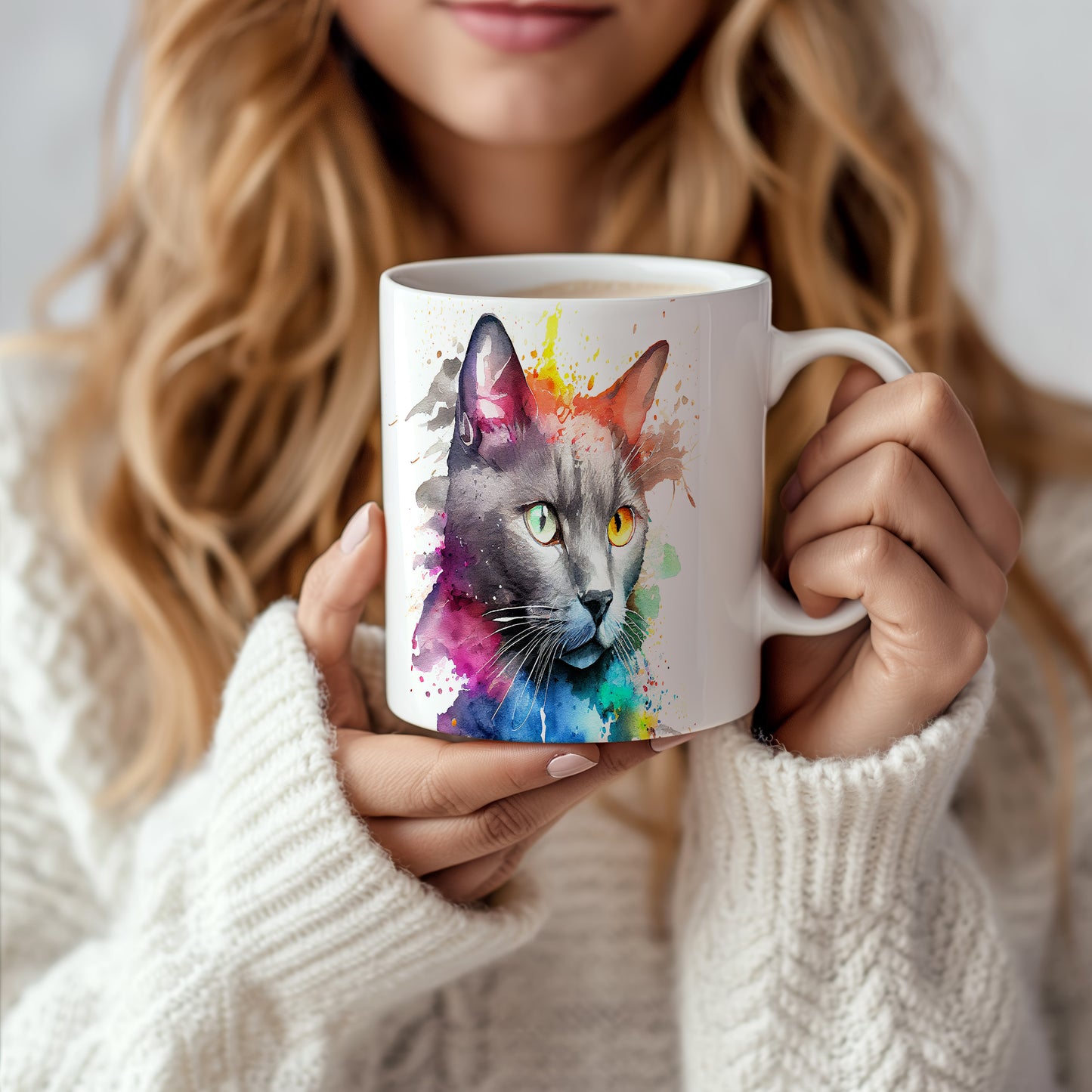Hrnek s ilustrací šedé kočky