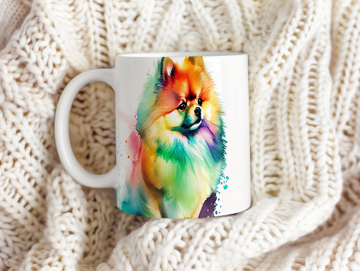 Hrnek s barevným pomeranianem – modrými detaily