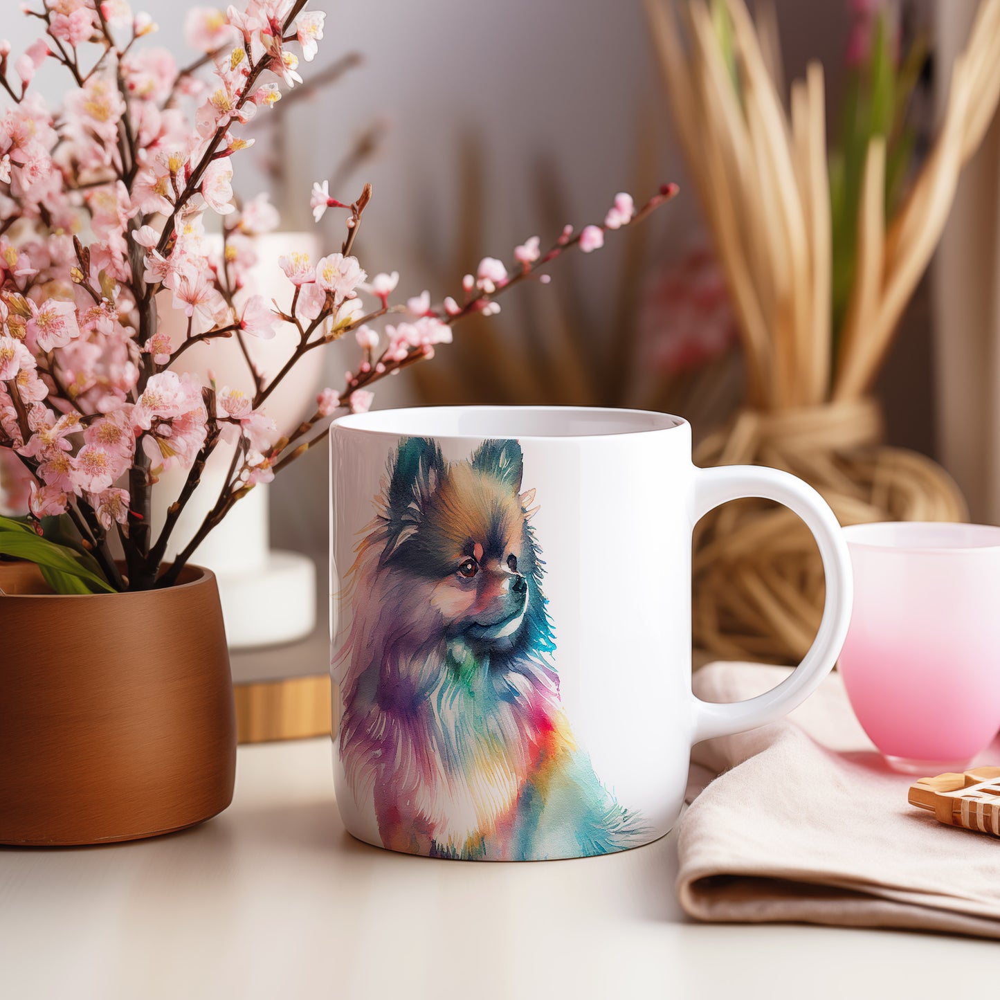 Hrnek s barevným portrétem pomeraniana