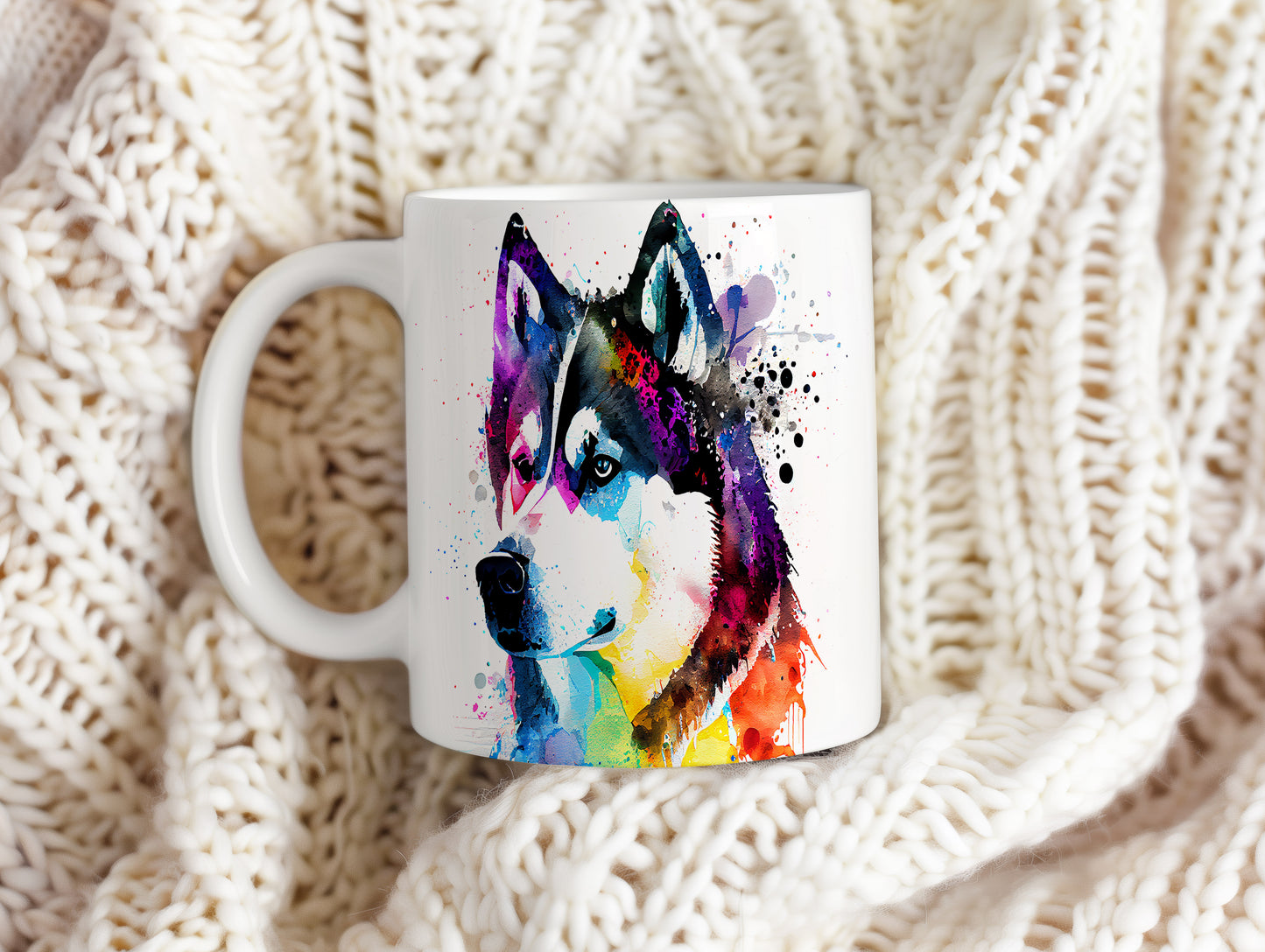 Hrnek s barevným portrétem huskyho