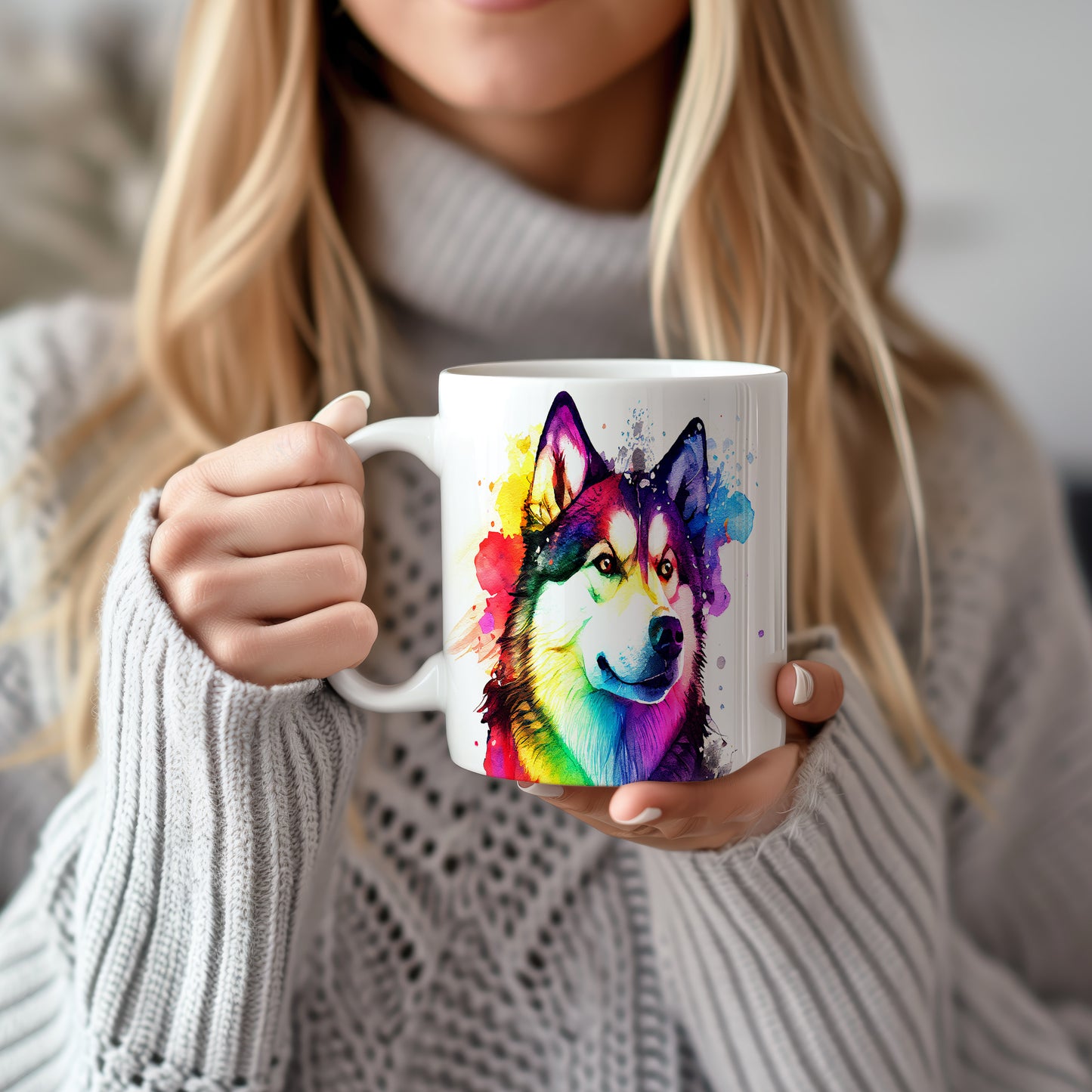 Hrnek s barevným motivem huskyho