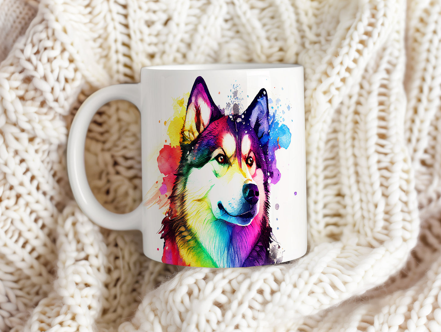 Hrnek s barevným motivem huskyho