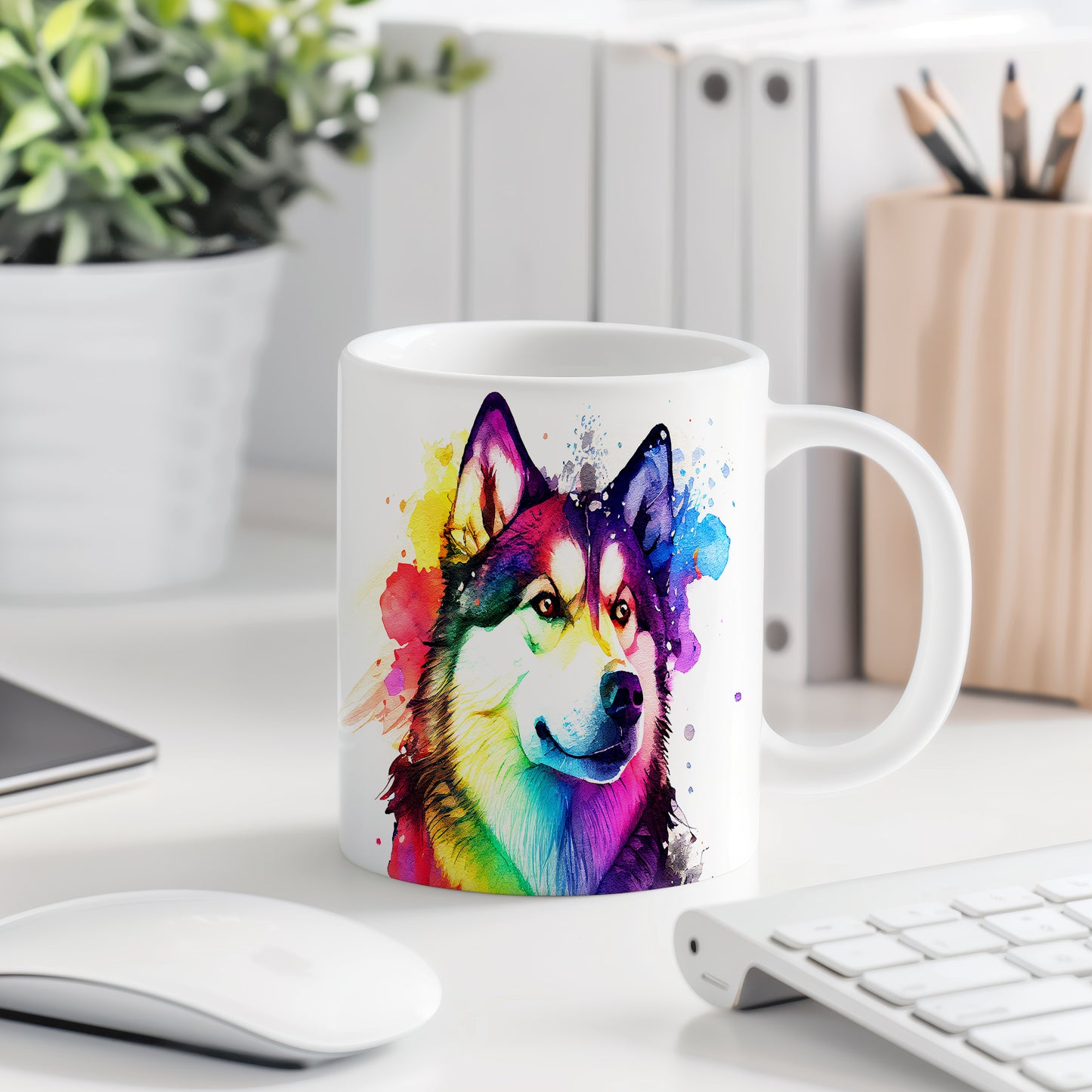 Hrnek s barevným motivem huskyho