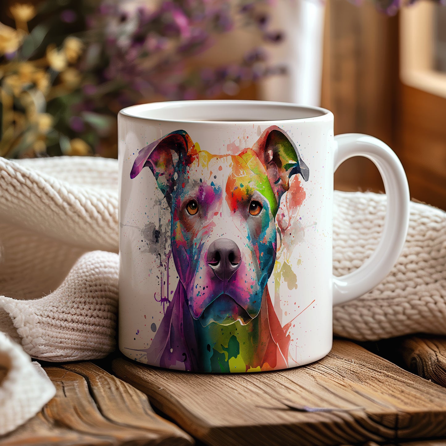Hrnek s pitbullem teriérem v akvarelovém stylu